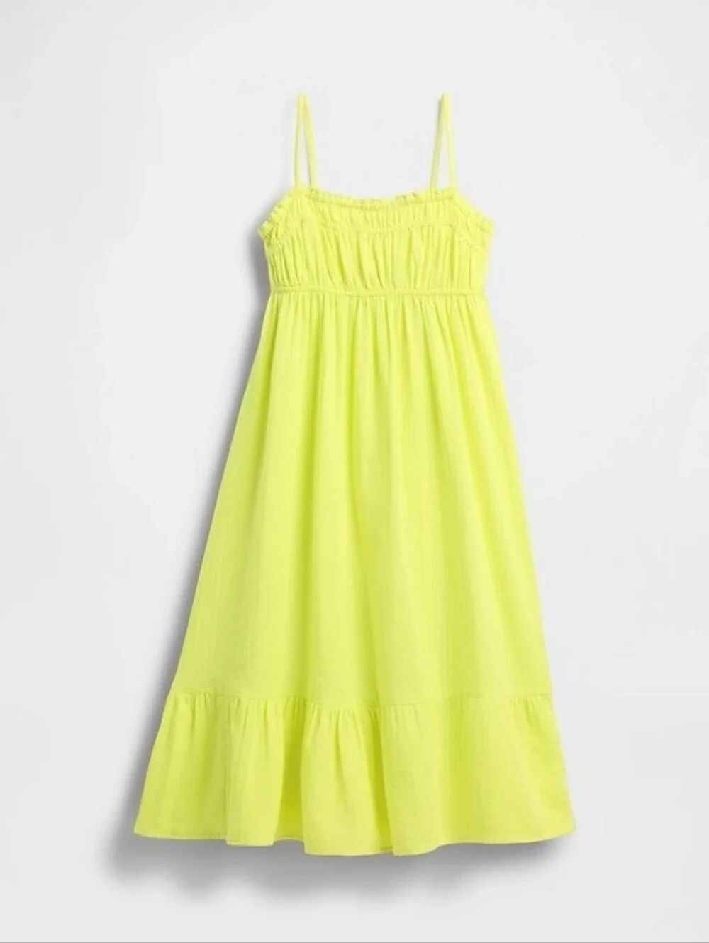 GAP Kids Cotton Crinkle Gauze Midi Dress Lemon Yellow Smocked Sundress NEW